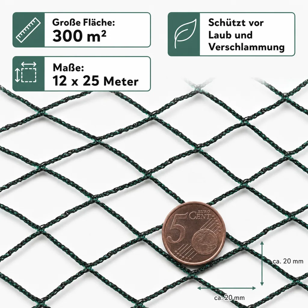 Teichschutznetz 12x25m 300m² HDPE UV-stabil gegen Vögel