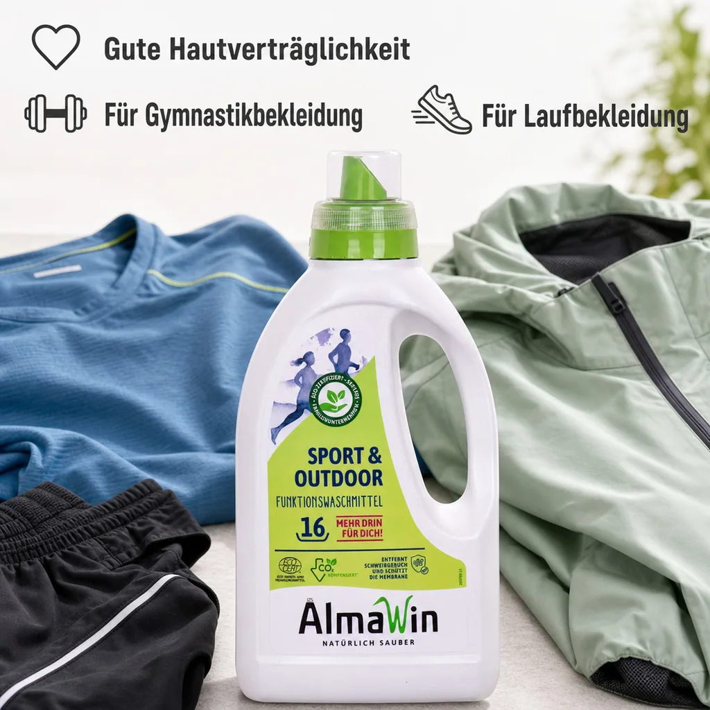 ALMAWIN Sport + Outdoor Flüssigwaschmittel 750 ml für ca. 16 Waschgänge