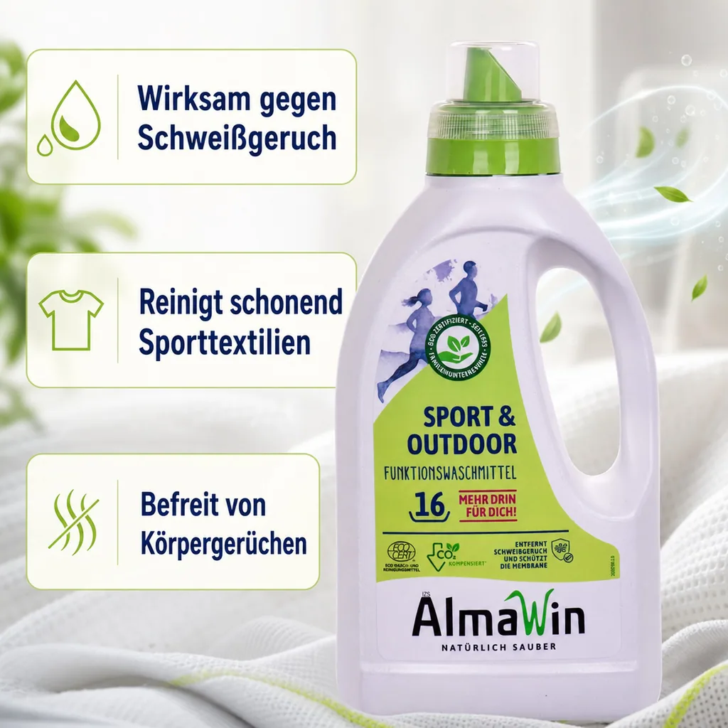 ALMAWIN Sport + Outdoor Flüssigwaschmittel 750 ml für ca. 16 Waschgänge