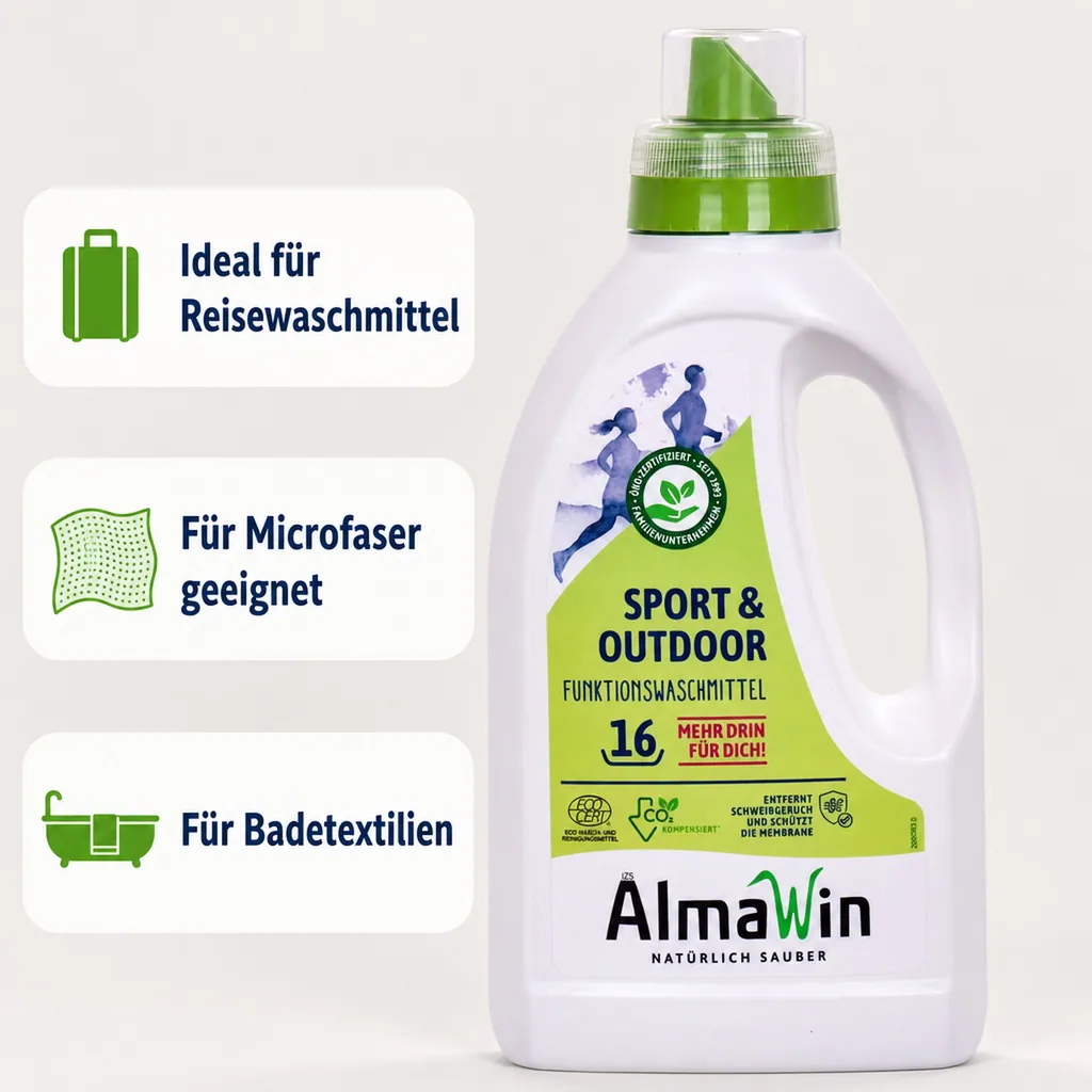 ALMAWIN Sport + Outdoor Flüssigwaschmittel 750 ml für ca. 16 Waschgänge