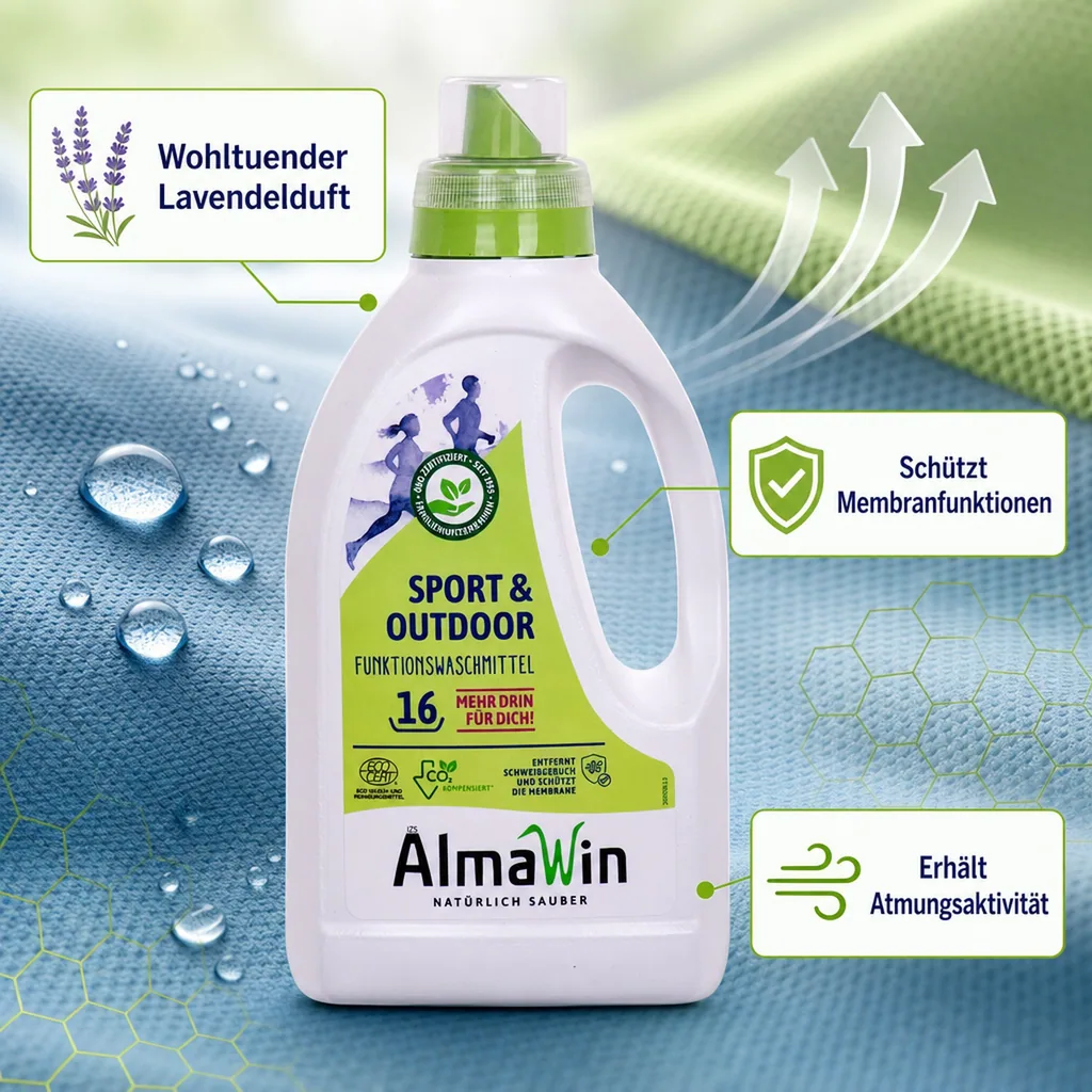 ALMAWIN Sport + Outdoor Flüssigwaschmittel 750 ml für ca. 16 Waschgänge