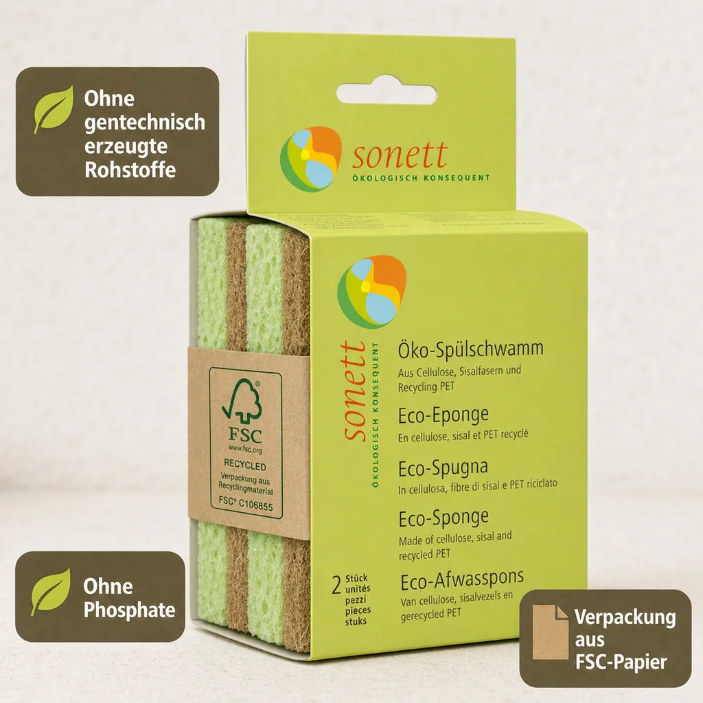 SONETT Spülschwamm, 1 x 2er Pack ökologisch