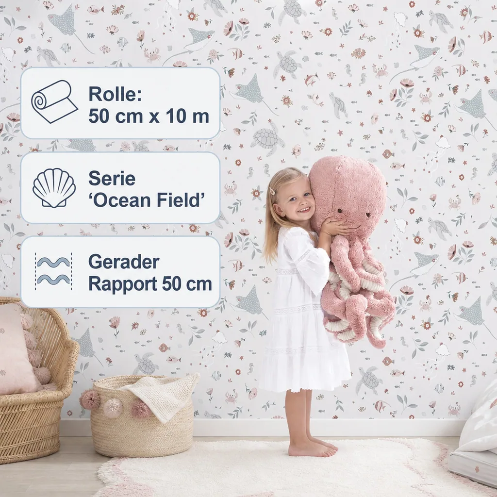 Lilipinso Vlies Tapete Florale Unterwasserwelt grau rosa