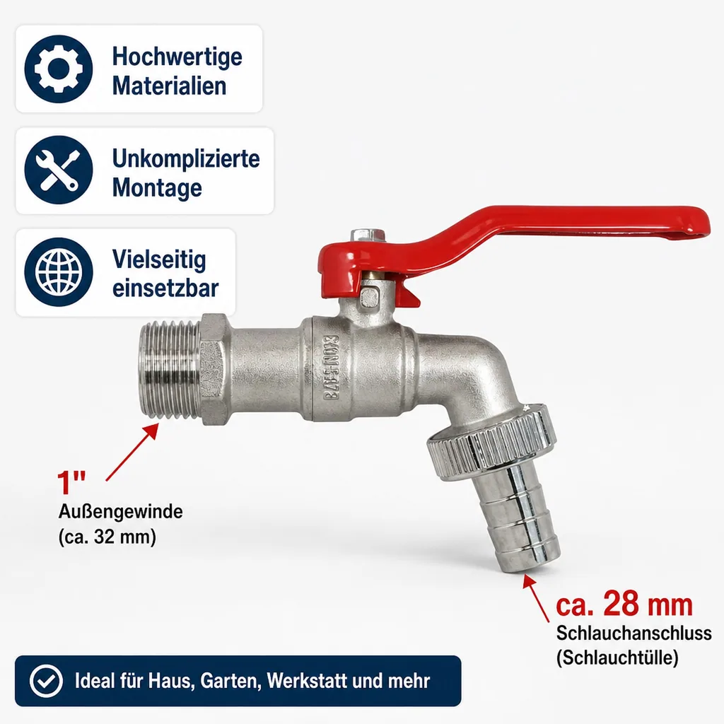 Auslaufventil 1 Zoll, Hebel Auslaufhahn, Garten Wasserhahn