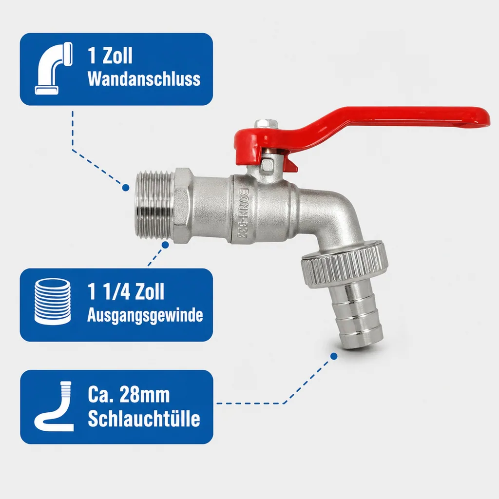 Auslaufventil 1 Zoll, Hebel Auslaufhahn, Garten Wasserhahn