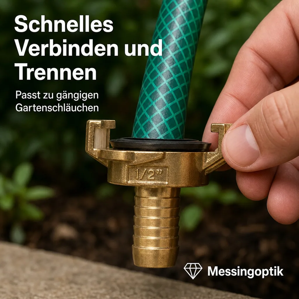 Schlauchverbinder Messing, 1/2 Zoll, Gartenschlauch Kupplung