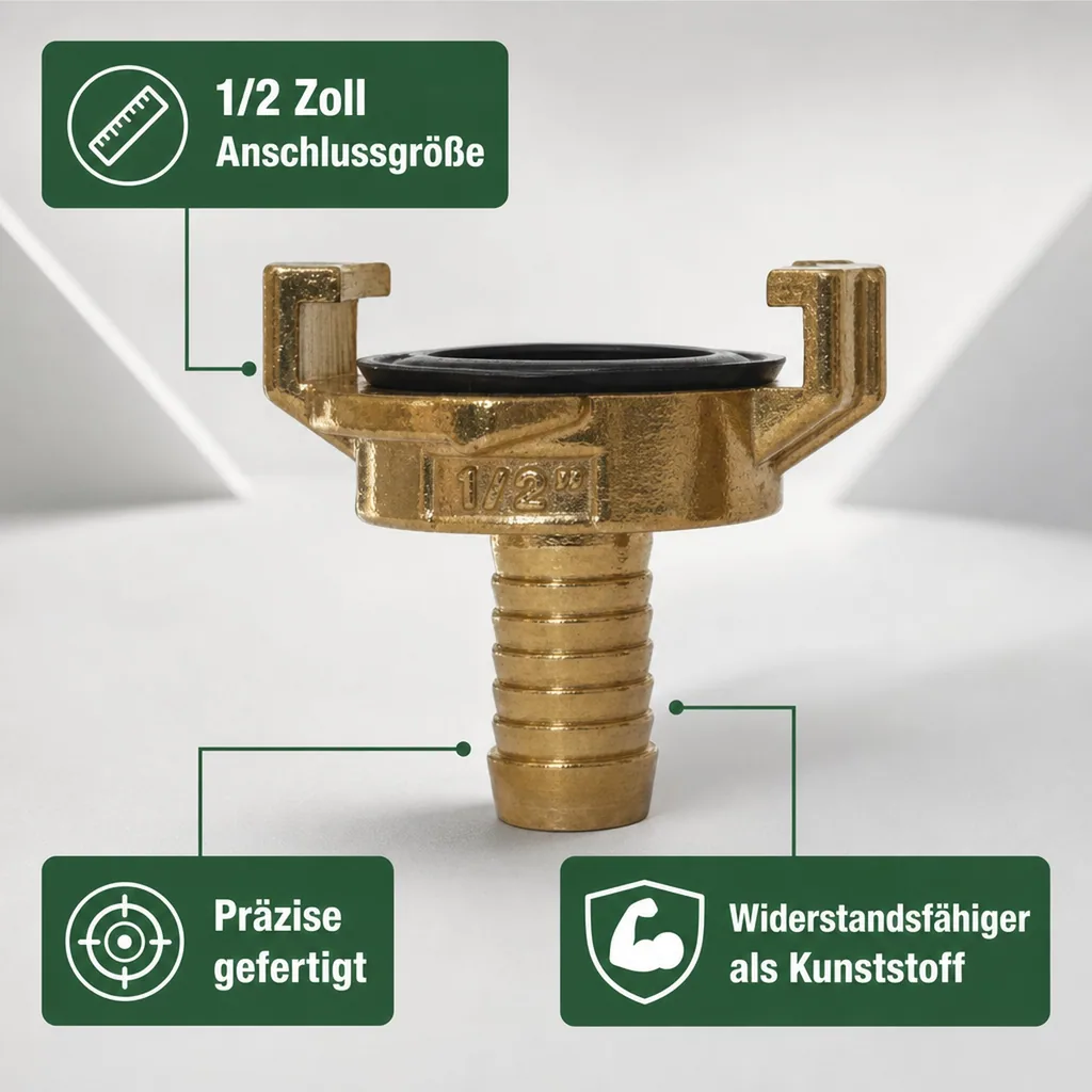 Schlauchverbinder Messing, 1/2 Zoll, Gartenschlauch Kupplung