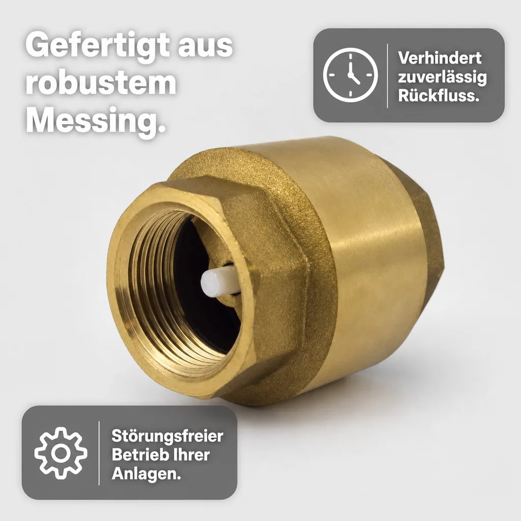 Rückschlagventil 1 Zoll, Messing, mit Feder, Innengewinde