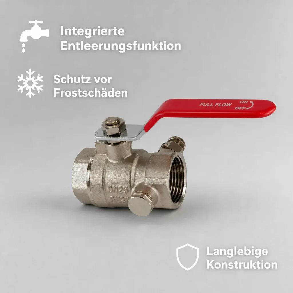 Kugelhahn 1/2 Zoll mit Entleerung, Messing, Hebel