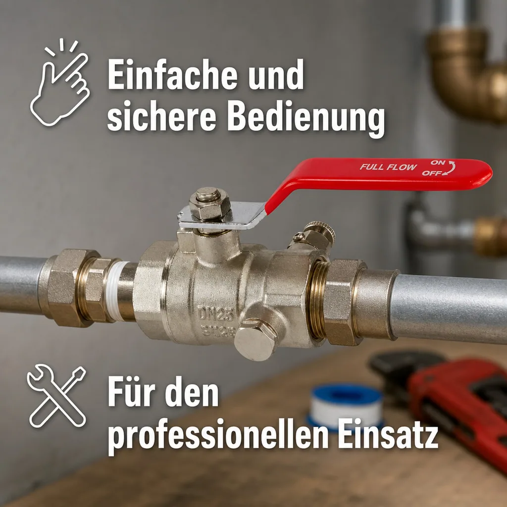 Kugelhahn 3/4 Zoll mit Entleerung, Messing, Hebel Kugelhahn