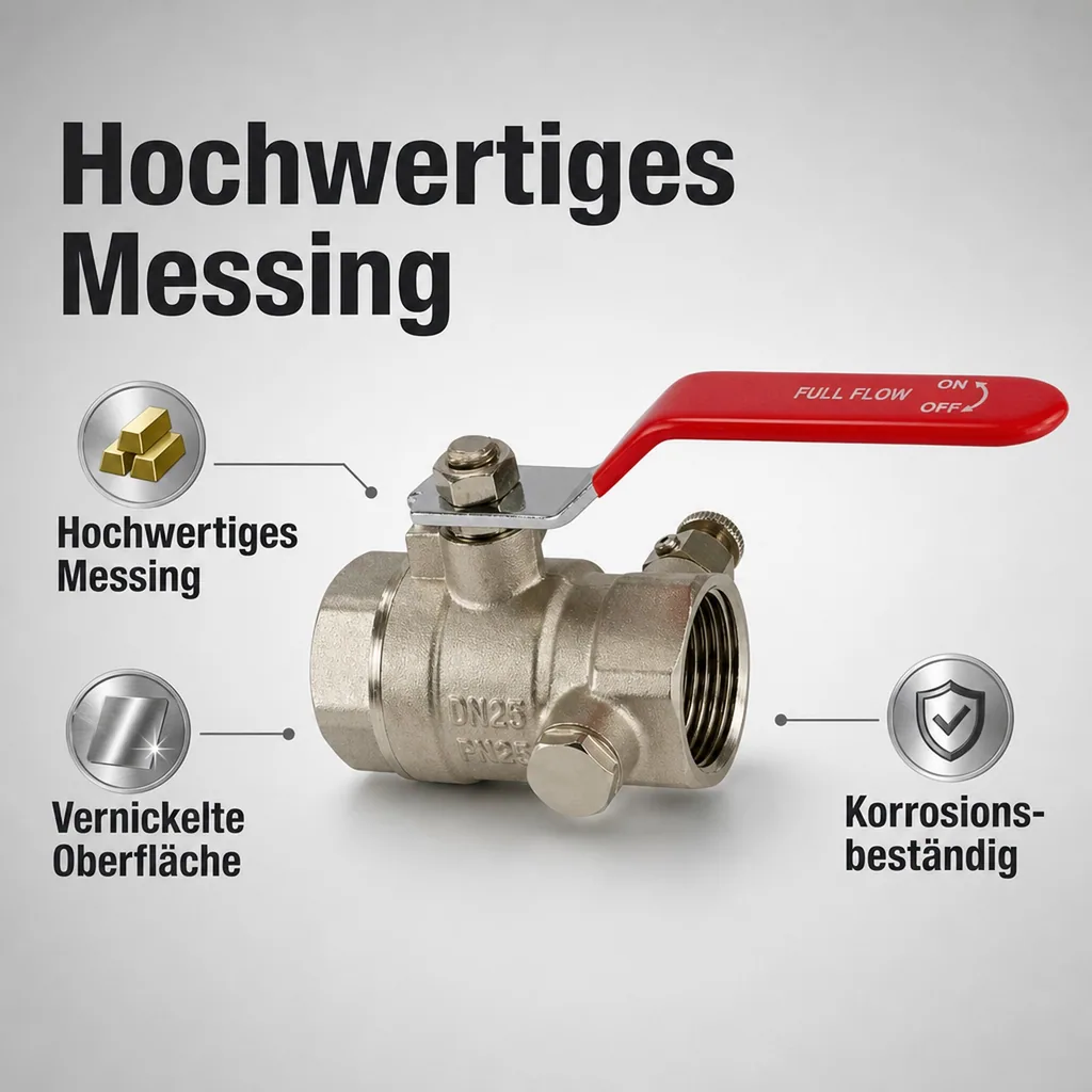 Kugelhahn 1 1/4 Zoll, Hebel, mit Entleerung
