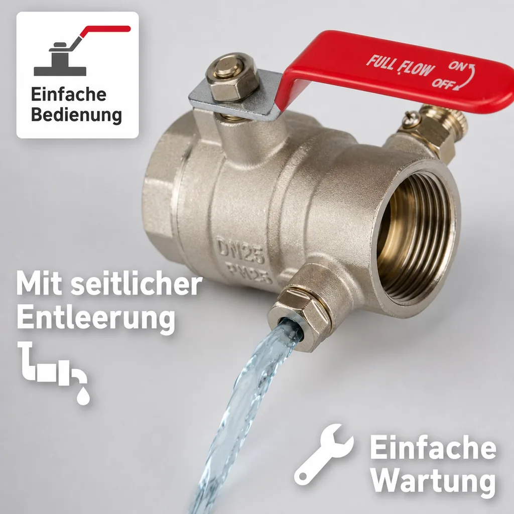 Kugelhahn 1 1/4 Zoll, Hebel, mit Entleerung