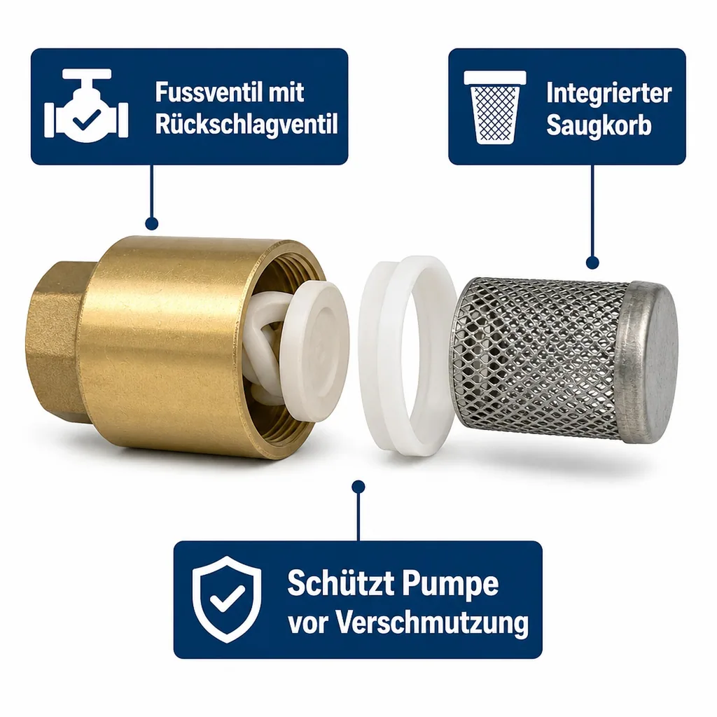 Saugkorb 3/4 Zoll, Messing Fussventil mit Rückschlagventil, Edelstahl
