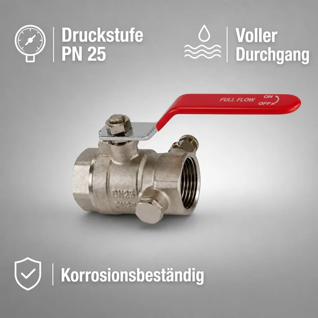 Kugelhahn 2 Zoll, mit Entleerung, Messing, Hebel