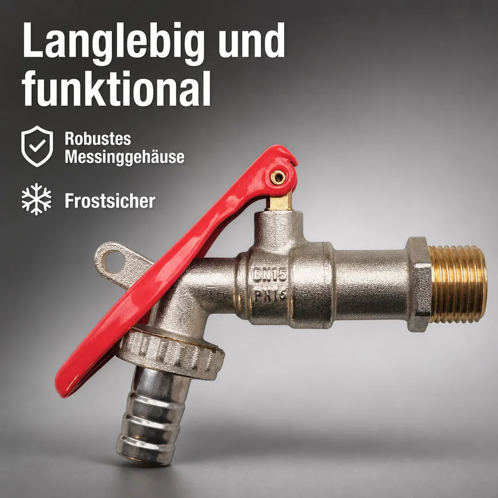 Auslaufventil 1/2 Zoll, Absperrbar, Messing, Hebel