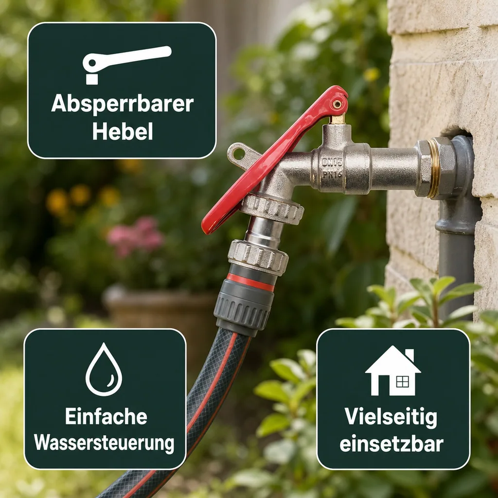 Auslaufventil 1/2 Zoll, Absperrbar, Messing, Hebel