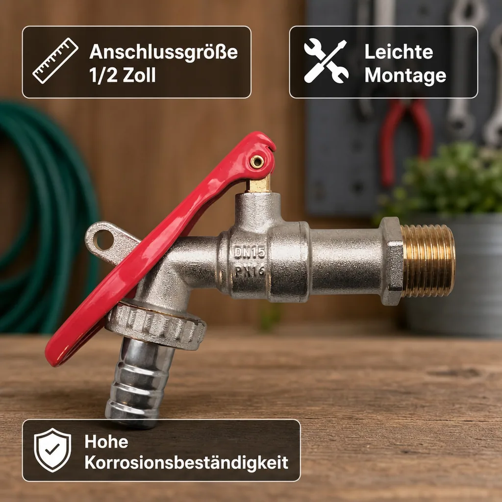 Auslaufventil 1/2 Zoll, Absperrbar, Messing, Hebel