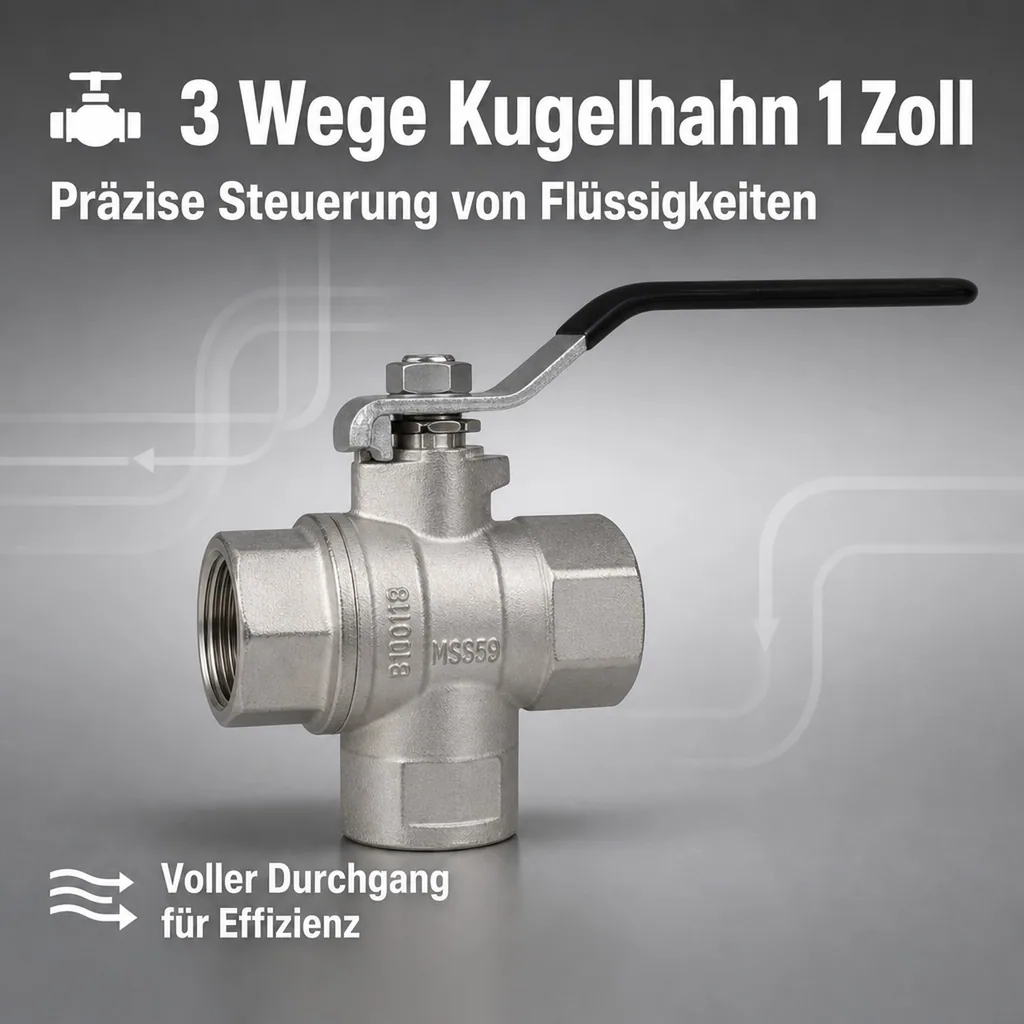 3 Wege Kugelhahn 1 Zoll, Messing, Innengewinde