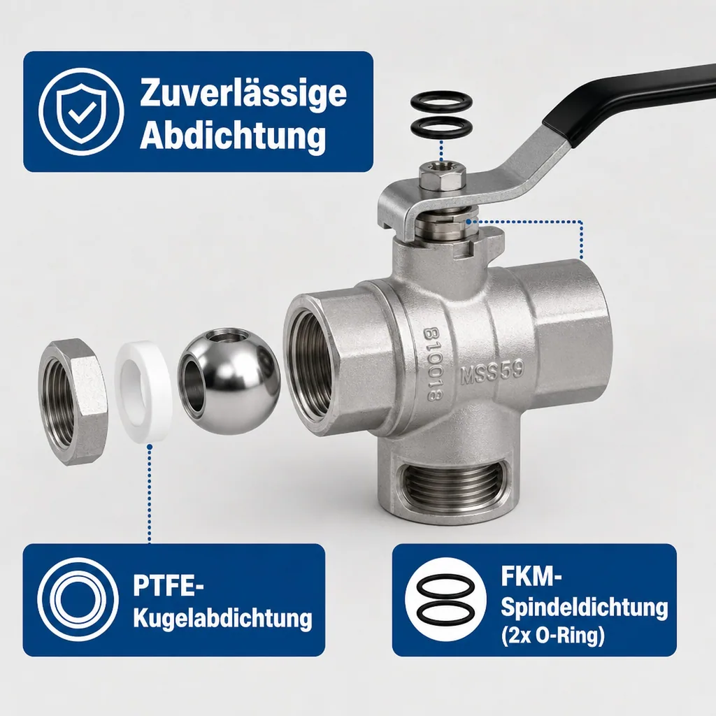 3 Wege Kugelhahn 1 Zoll, Messing, Innengewinde