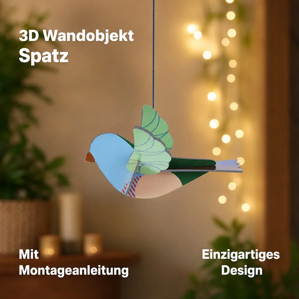 Studio ROOF Ornament, Bastel-Set, 3D Wandobjekt - Spatz