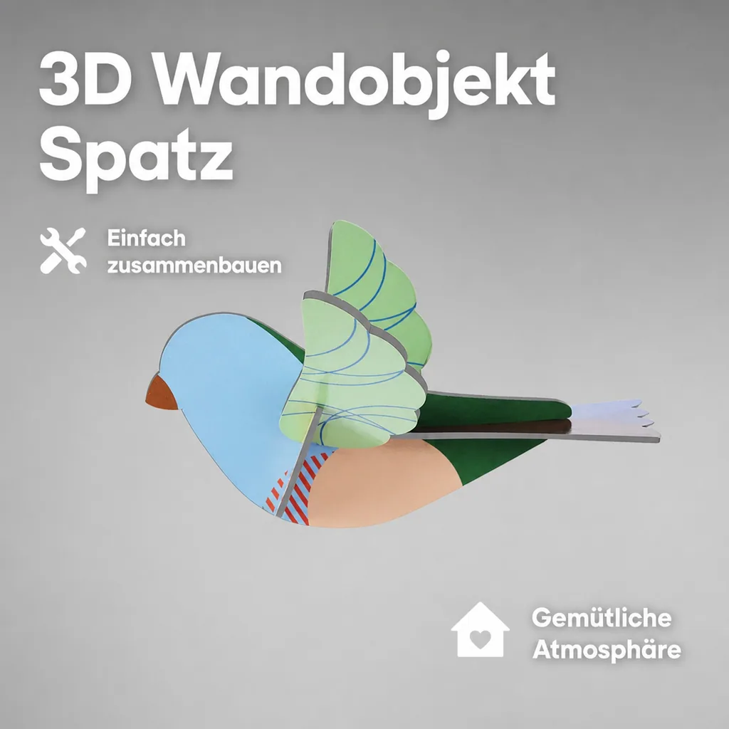 Studio ROOF Ornament, Bastel-Set, 3D Wandobjekt - Spatz
