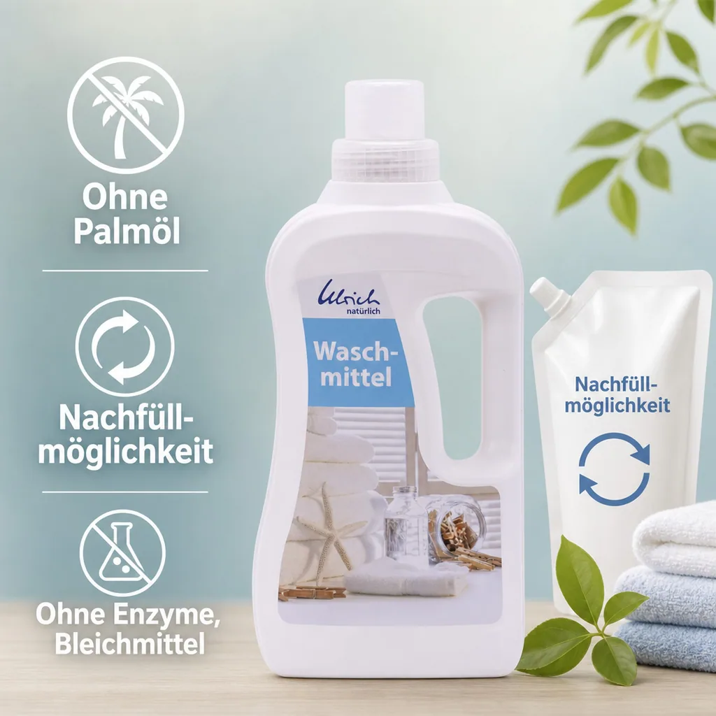ULRICH natürlich Waschmittel 1 Liter flüssig NCP-vegan zertifiziert