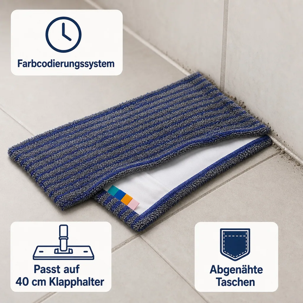 MEGA Clean Mikrofaser Borstenmop 40cm blau-grau 10 Stück Packung