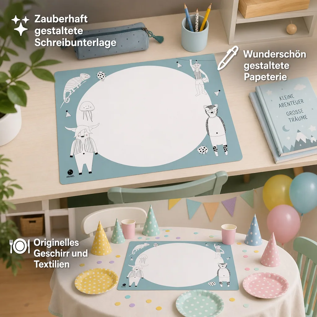 Ava & Yves Tischset / Schreibunterlage Ausmal Tiere