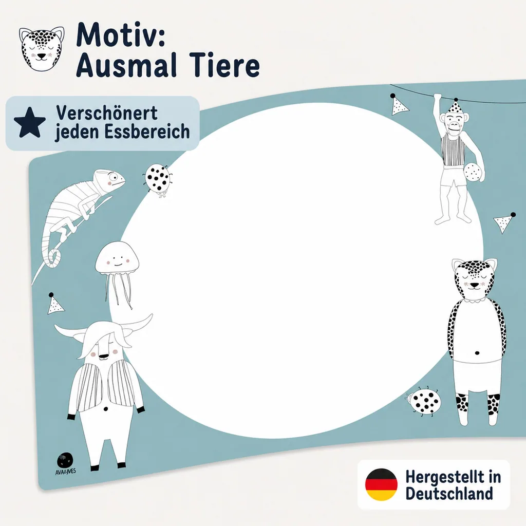 Ava & Yves Tischset / Schreibunterlage Ausmal Tiere