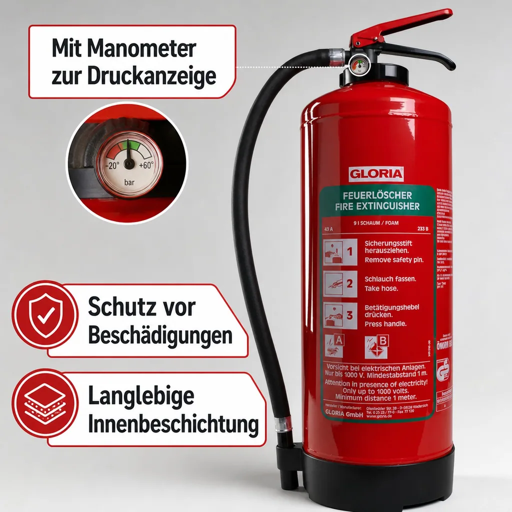 Feuerlöscher, Schaumlöscher - SDB 6, mit Wandhalter und Manometer