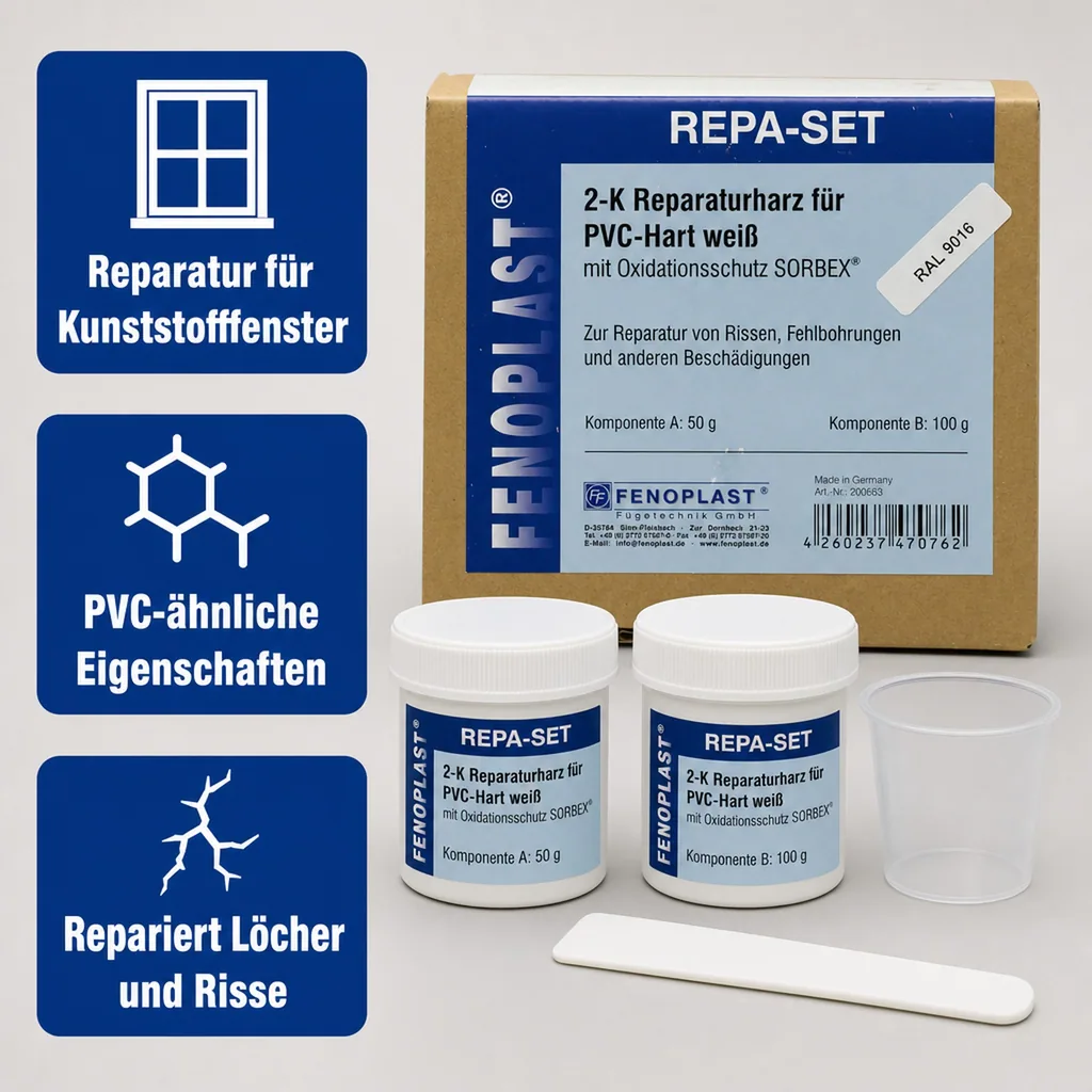 FENOPLAST Reparatur SET RAL 9016 für Kunststofffenster verkehrsweiß 2K Reparaturharz