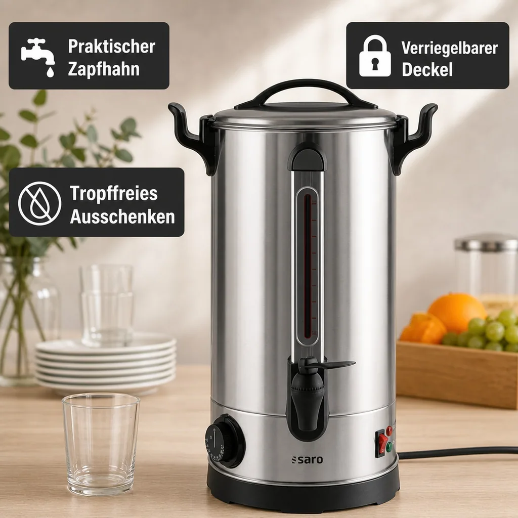 Glühweinkocher, Heißwasserspender, Glühweinautomat, Glühweinwärmer - ANCONA 10, 9 L für Glühwein, Tee & mehr