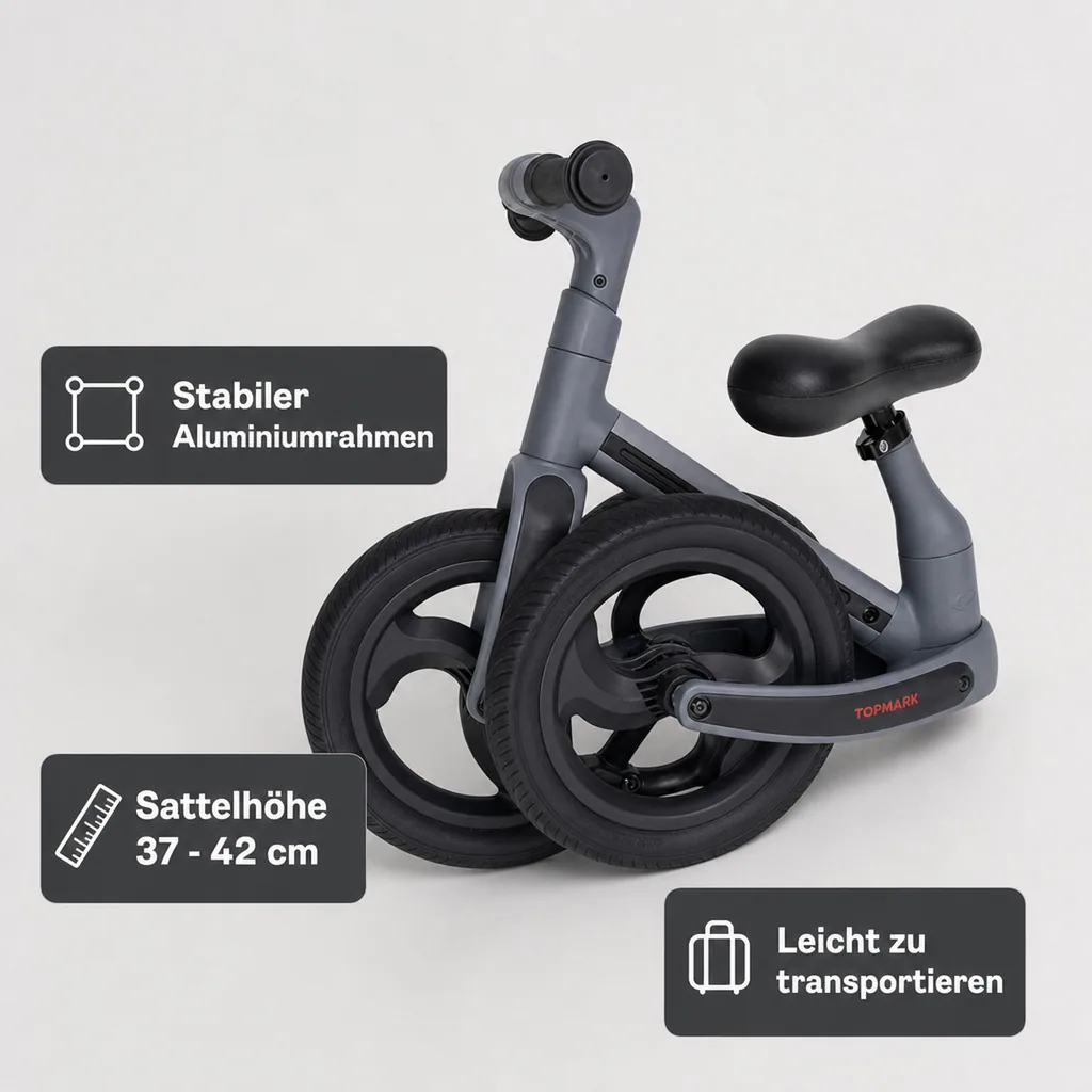 Topmark Laufrad Kinder, Balance Bike, Balance Fahrrad Kinder - Matte, Grau