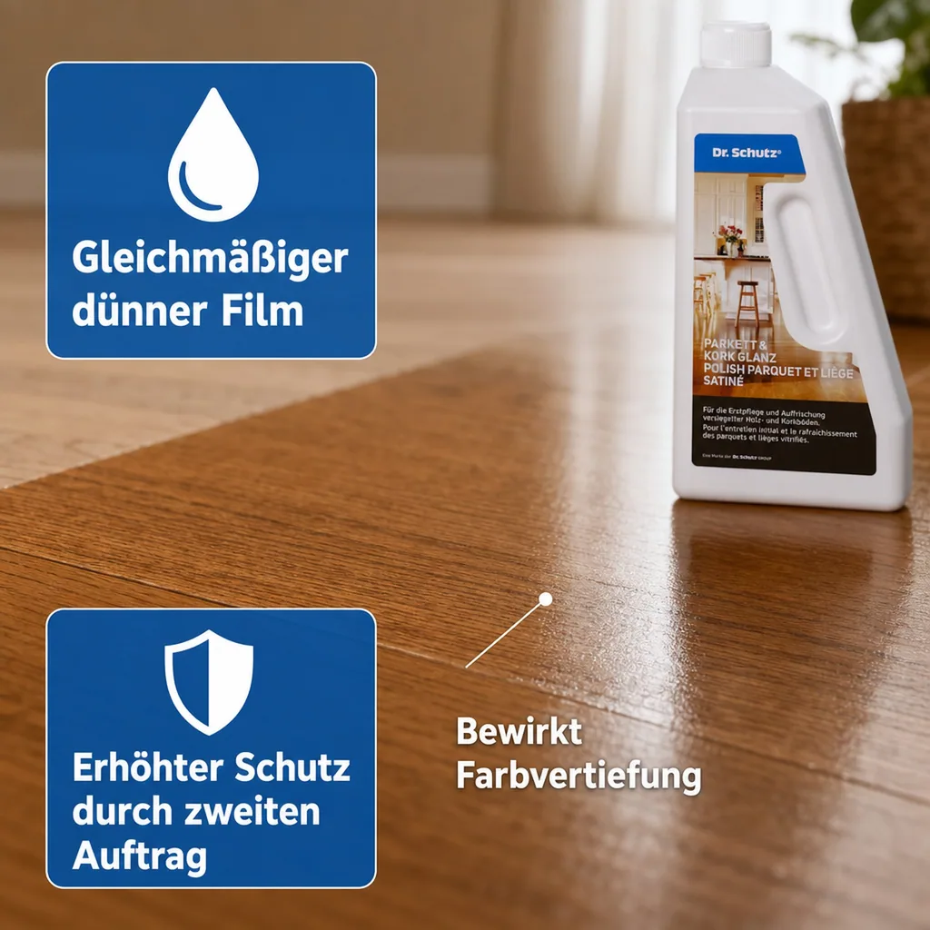 DR. SCHUTZ Parkett & Kork Glanz 750ml reicht für ca. 30m²
