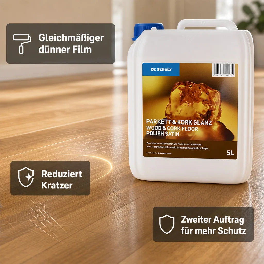 DR. SCHUTZ Parkett & Kork Glanz 5 Liter reicht für ca. 200m²