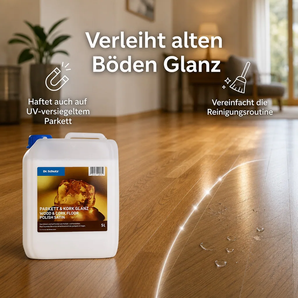 DR. SCHUTZ Parkett & Kork Glanz 5 Liter reicht für ca. 200m²