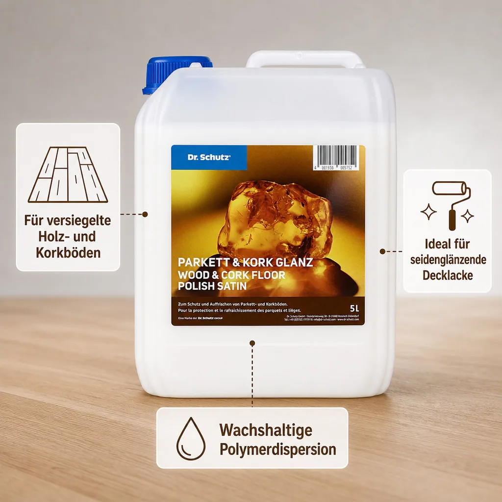 DR. SCHUTZ Parkett & Kork Glanz 5 Liter reicht für ca. 200m²