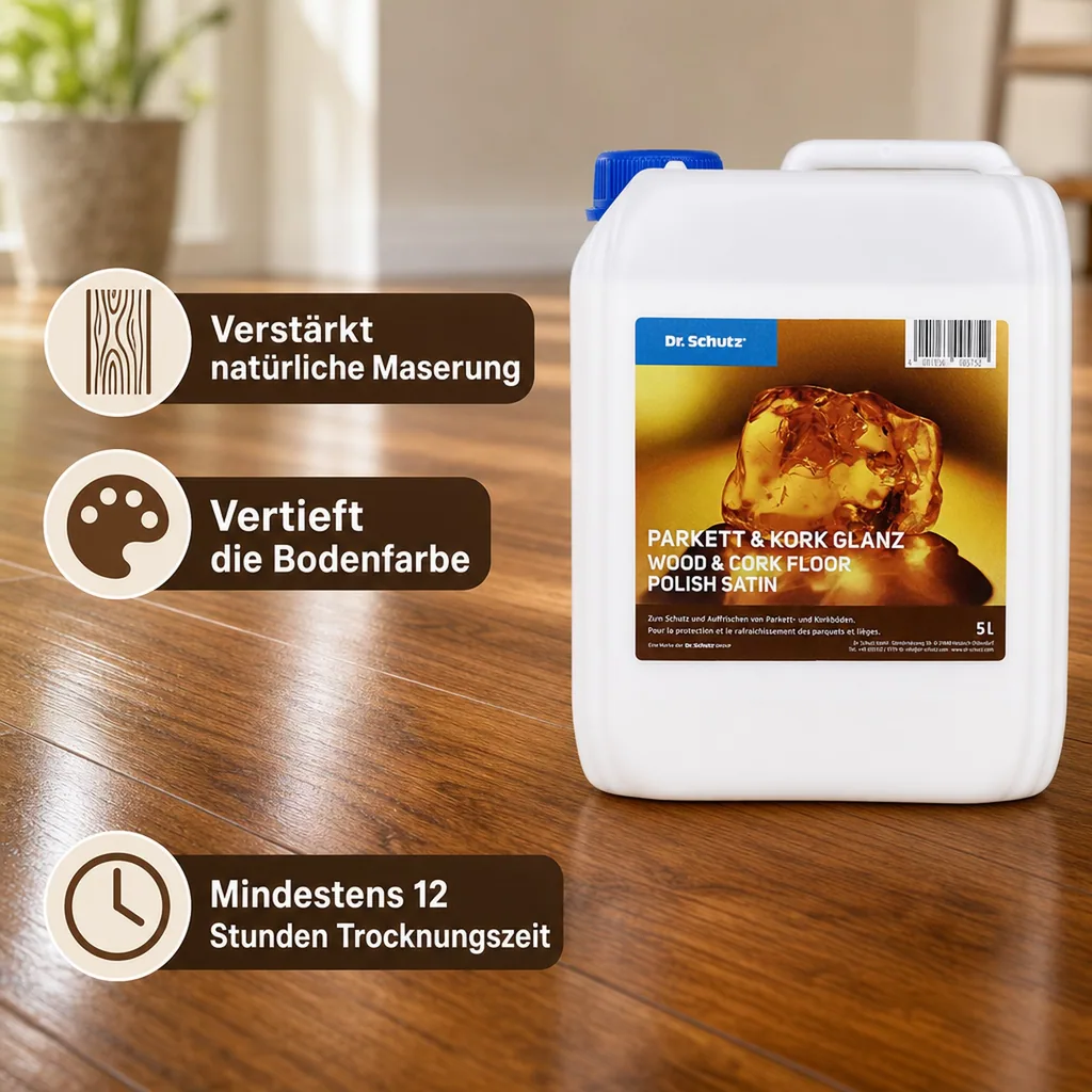DR. SCHUTZ Parkett & Kork Glanz 5 Liter reicht für ca. 200m²
