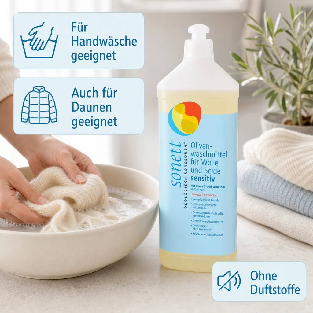 SONETT Waschmittel flüssig Olive 1 Liter SENSITIV für Wolle & Seide