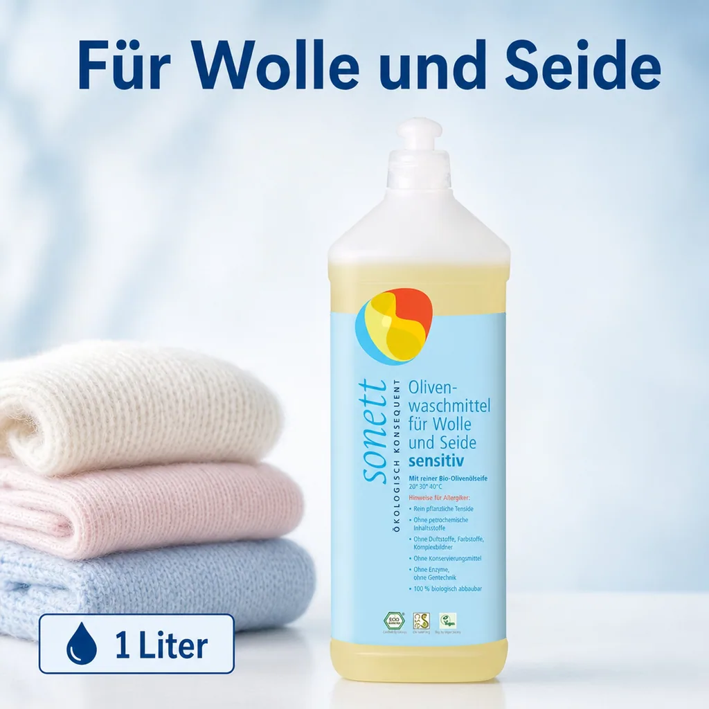 SONETT Waschmittel flüssig Olive 1 Liter SENSITIV für Wolle & Seide
