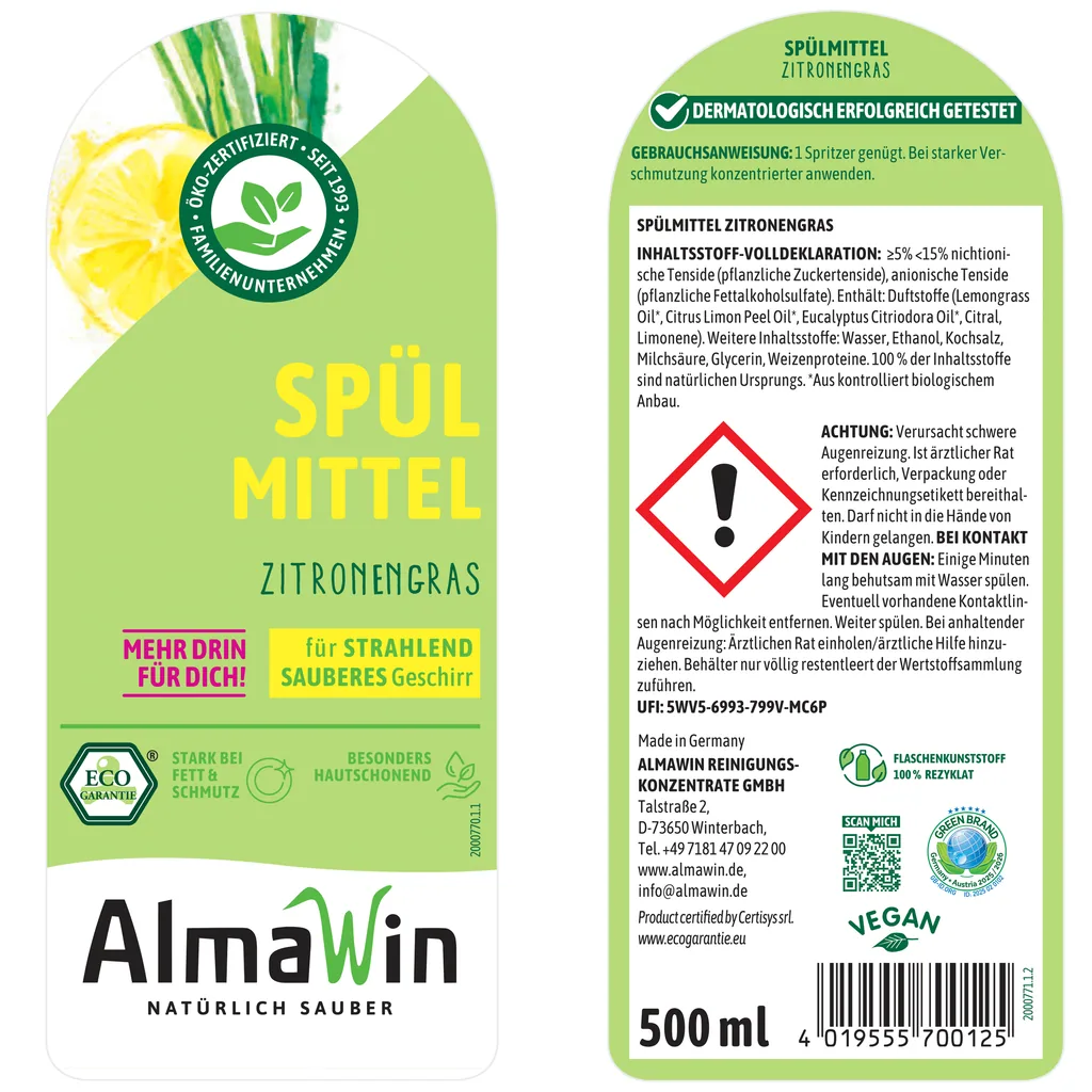 ALMAWIN Spülmittel Zitronengras 500ml