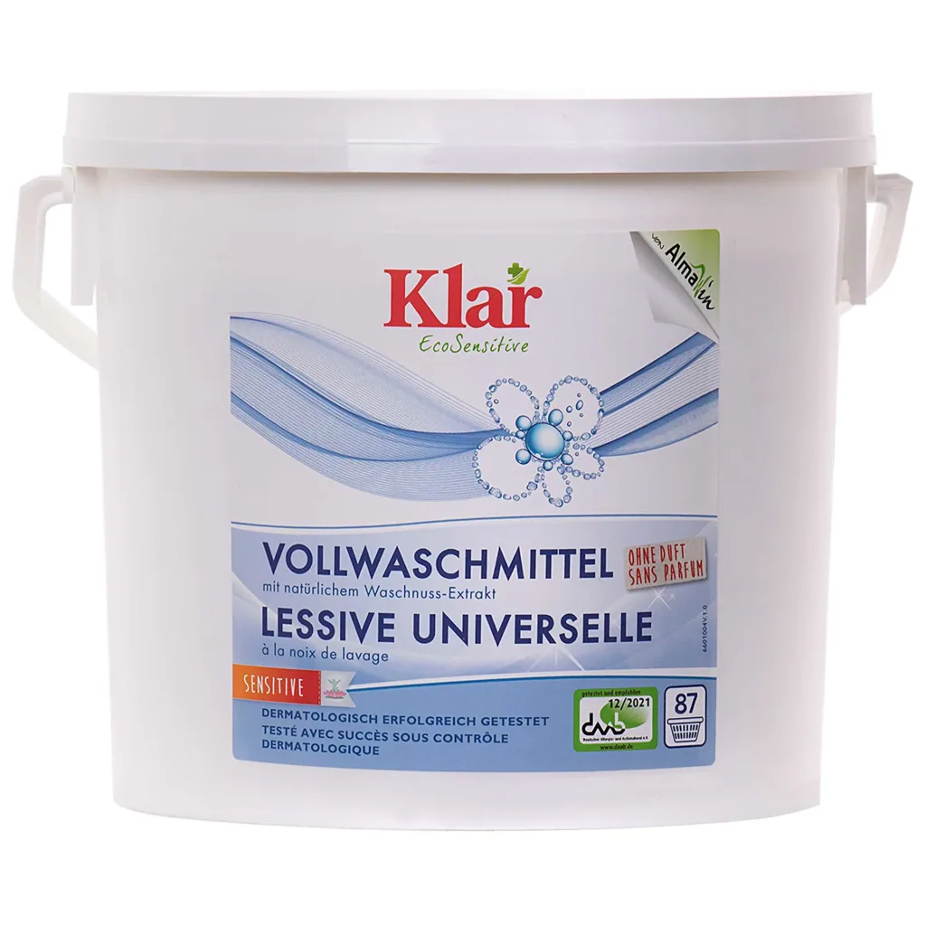 KLAR Vollwaschmittel Pulver mit natürlichem Waschnuss-Extrakt in verschiedenen Größengebinden