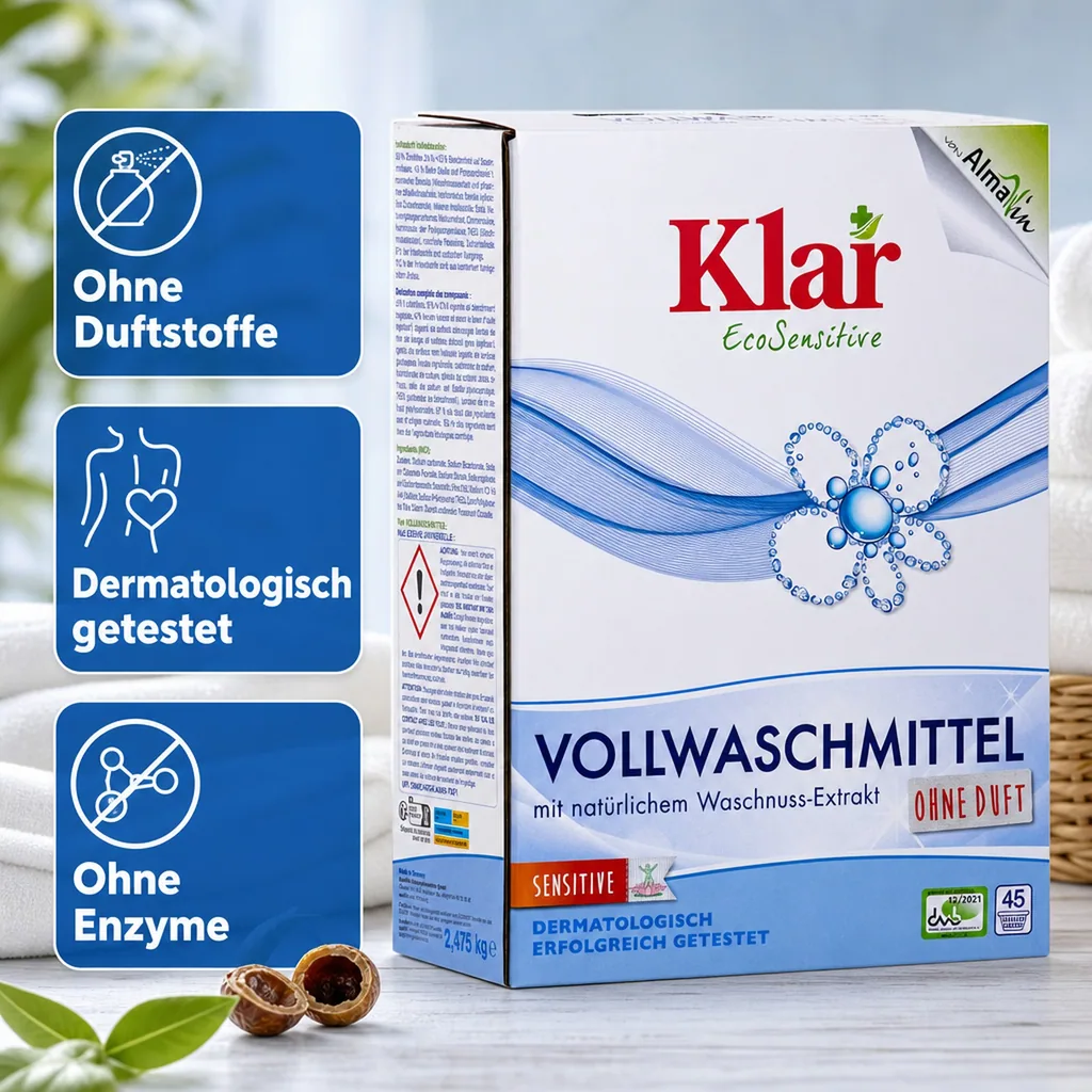 KLAR Vollwaschmittel Pulver 2,475kg mit natürlichem Waschnuss-Extrakt