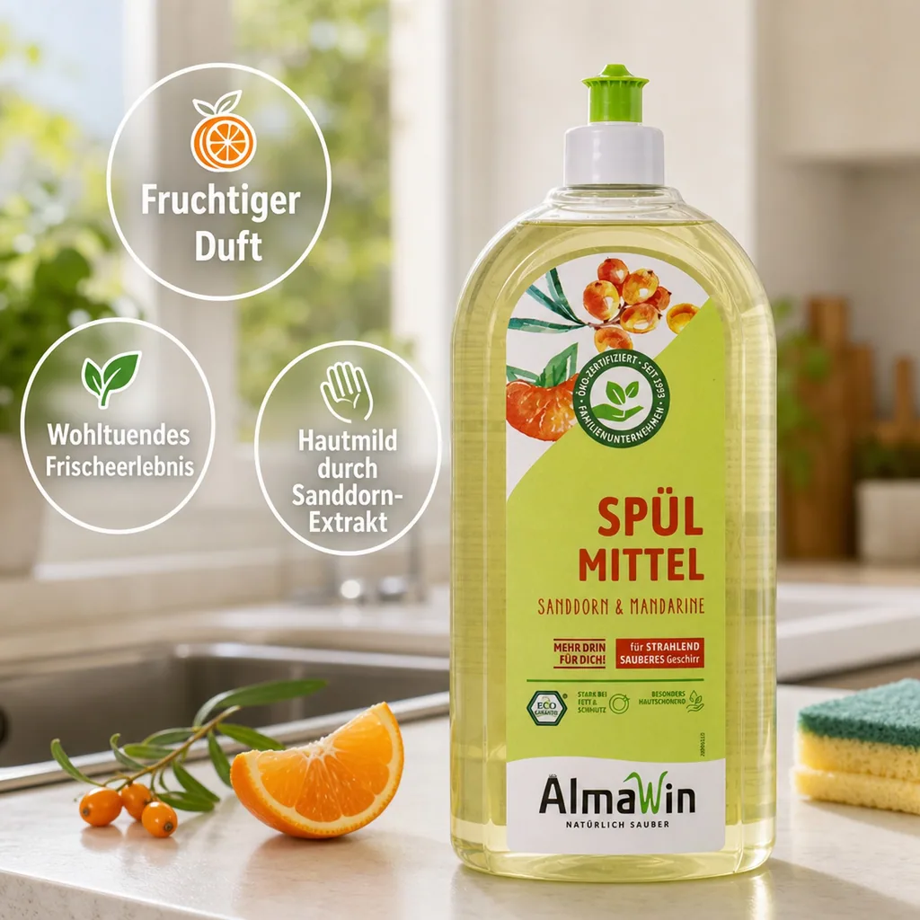 ALMAWIN Spülmittel Sanddorn Mandarine 1 Liter