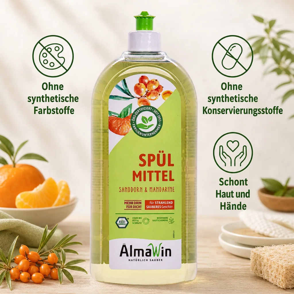 ALMAWIN Spülmittel Sanddorn Mandarine 1 Liter