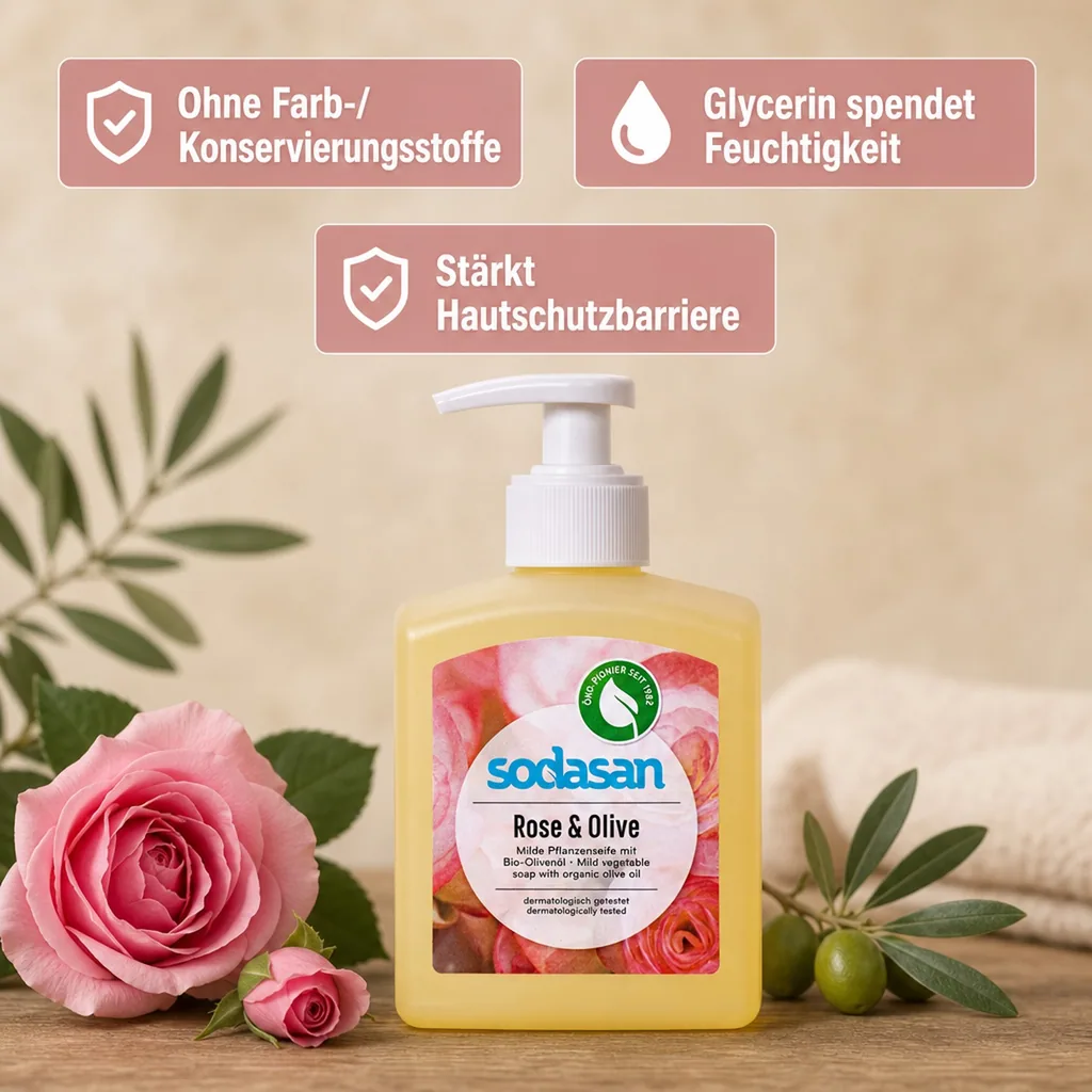 SODASAN Flüssigseife Liquid Rose-Olive 300 ml Pflanzenseife
