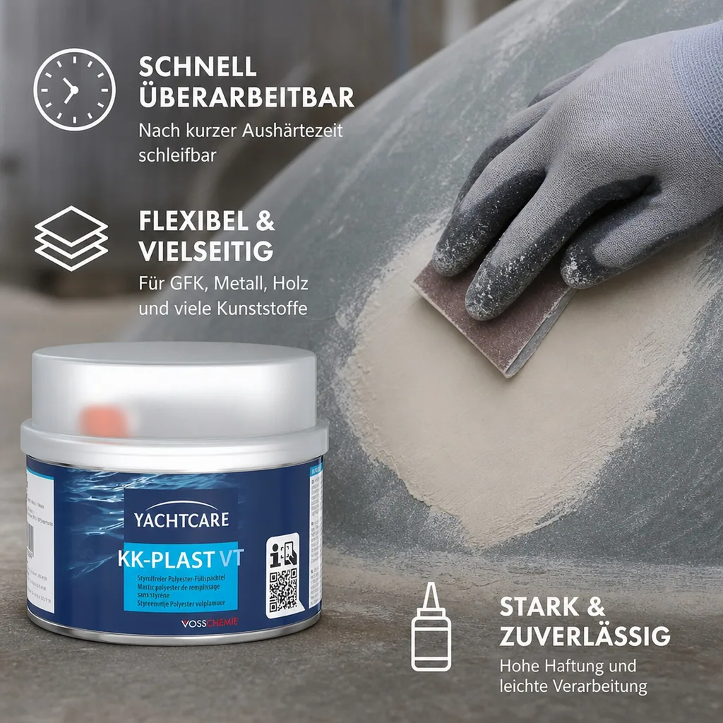 YACHTCARE KK-Plast VT Füllspachtel Polyesterspachtel grau 250 g
