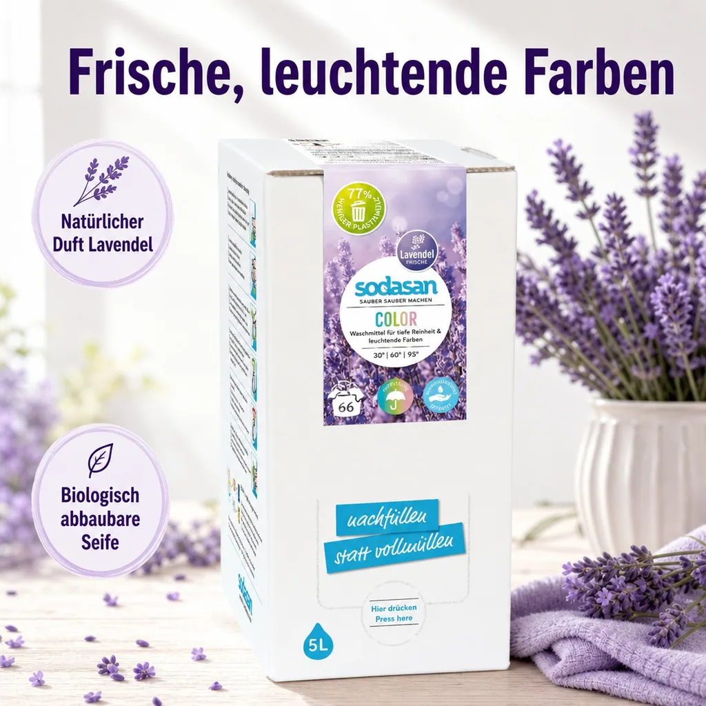 SODASAN COLOR Flüssigwaschmittel Lavendel 5 Liter Bag in Box
