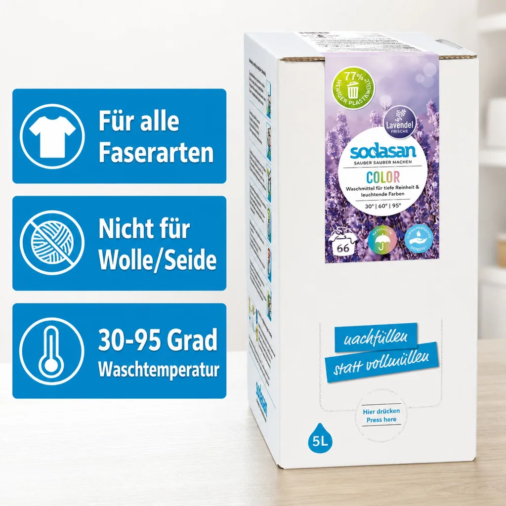 SODASAN COLOR Flüssigwaschmittel Lavendel 5 Liter Bag in Box