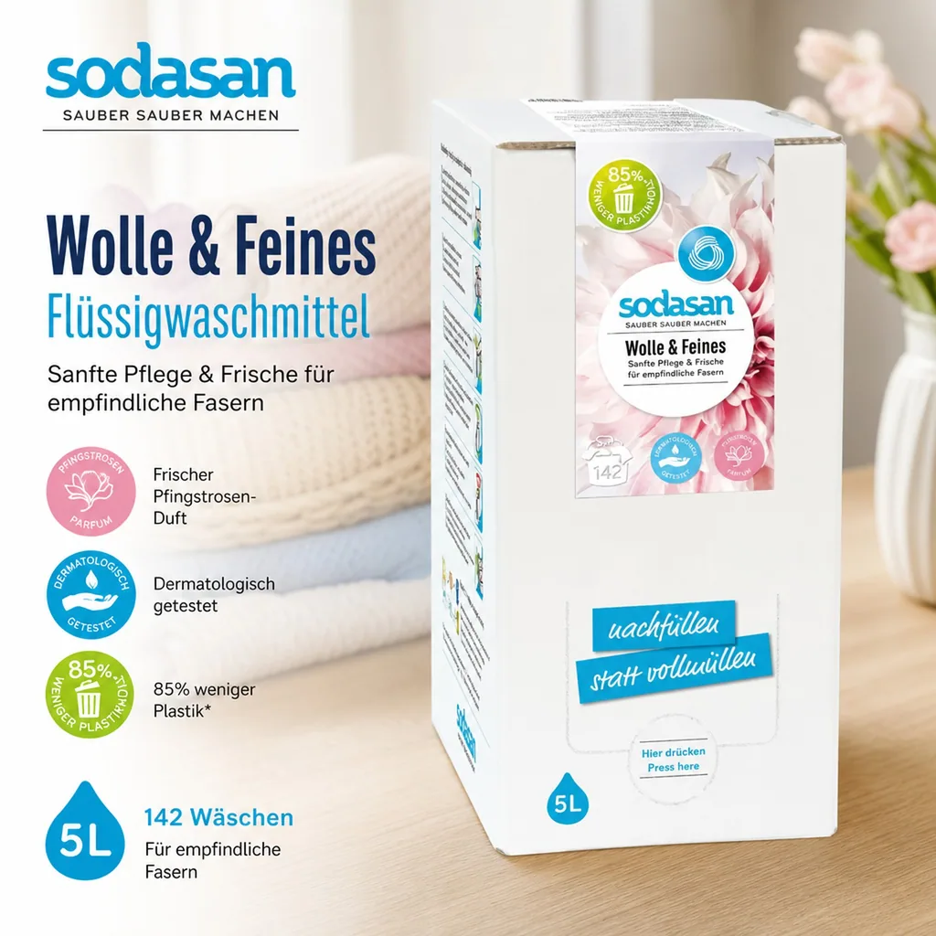 SODASAN Woll- & Feines Flüssigwaschmittel 5 Liter Bag in Box